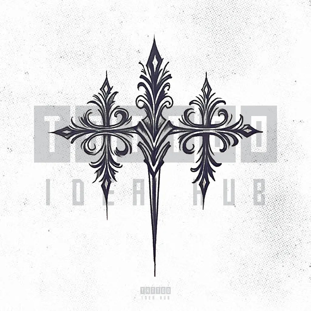 tribal 3 cross tattoo idea design stencil png