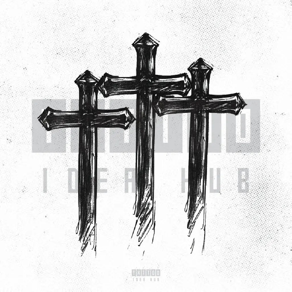 blackwork 3 cross tattoo idea design stencil png