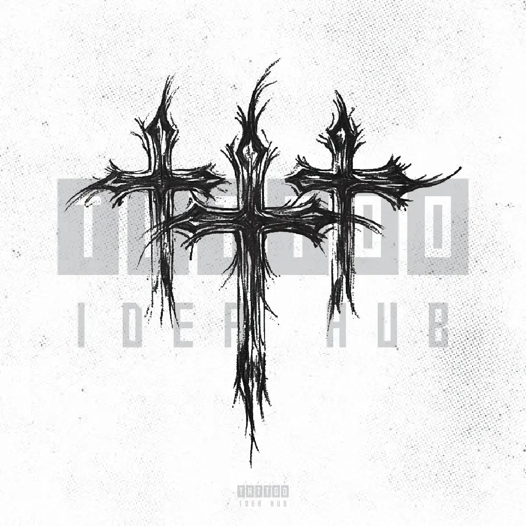 linework 3 cross tattoo idea design stencil png