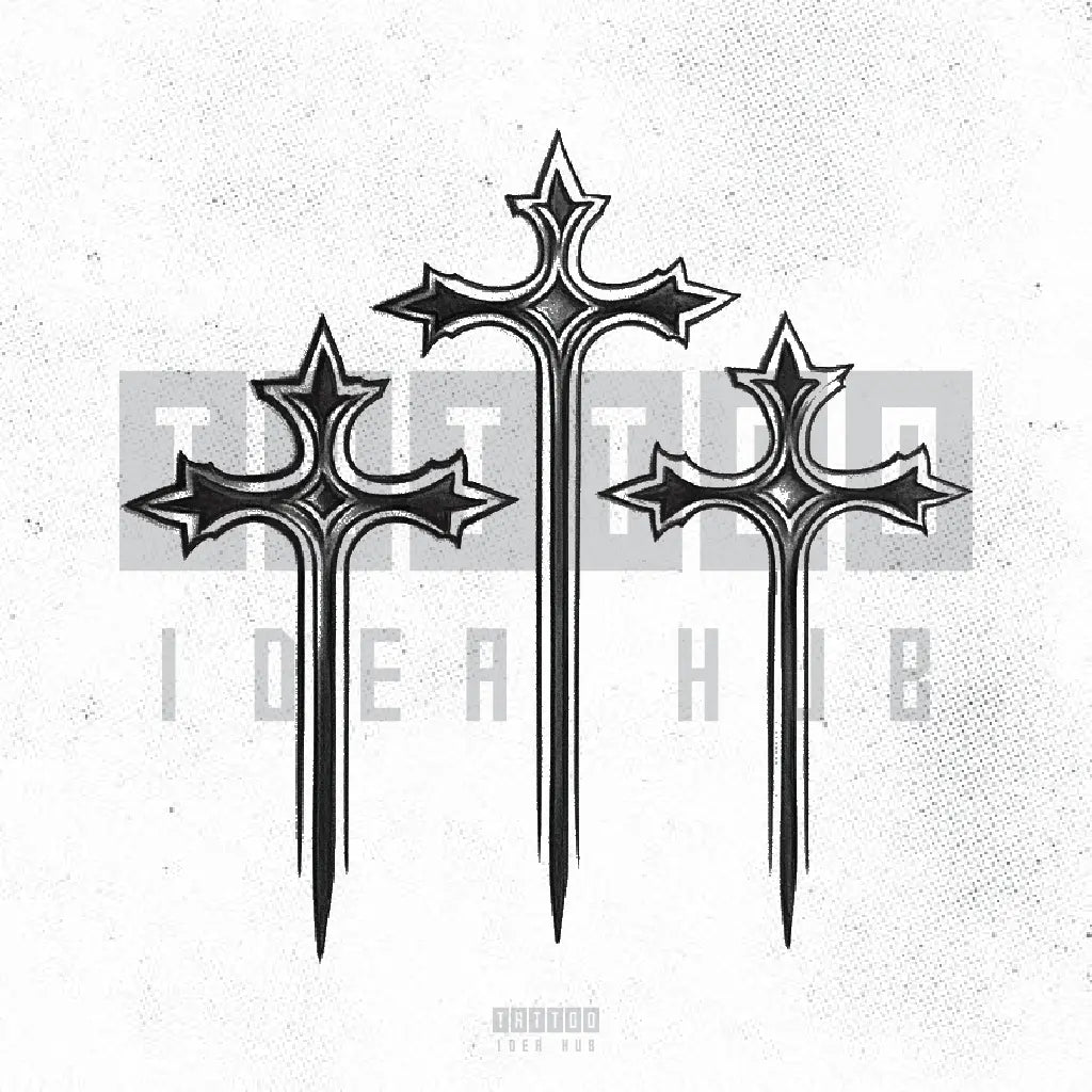 3 cross outline tattoo idea design stencil png