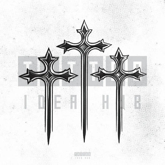 3 cross outline tattoo idea design stencil png