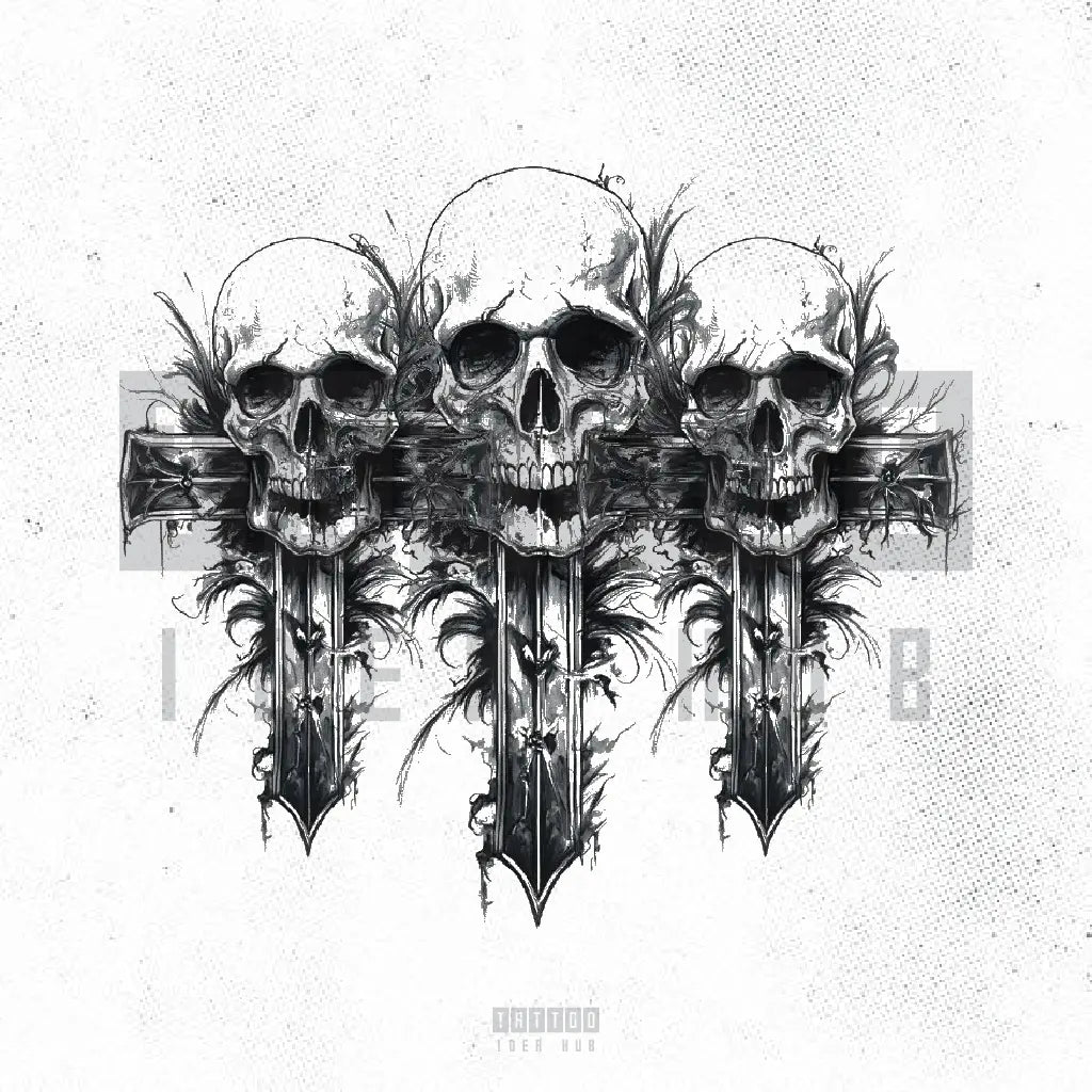 skull 3 cross tattoo idea design stencil png
