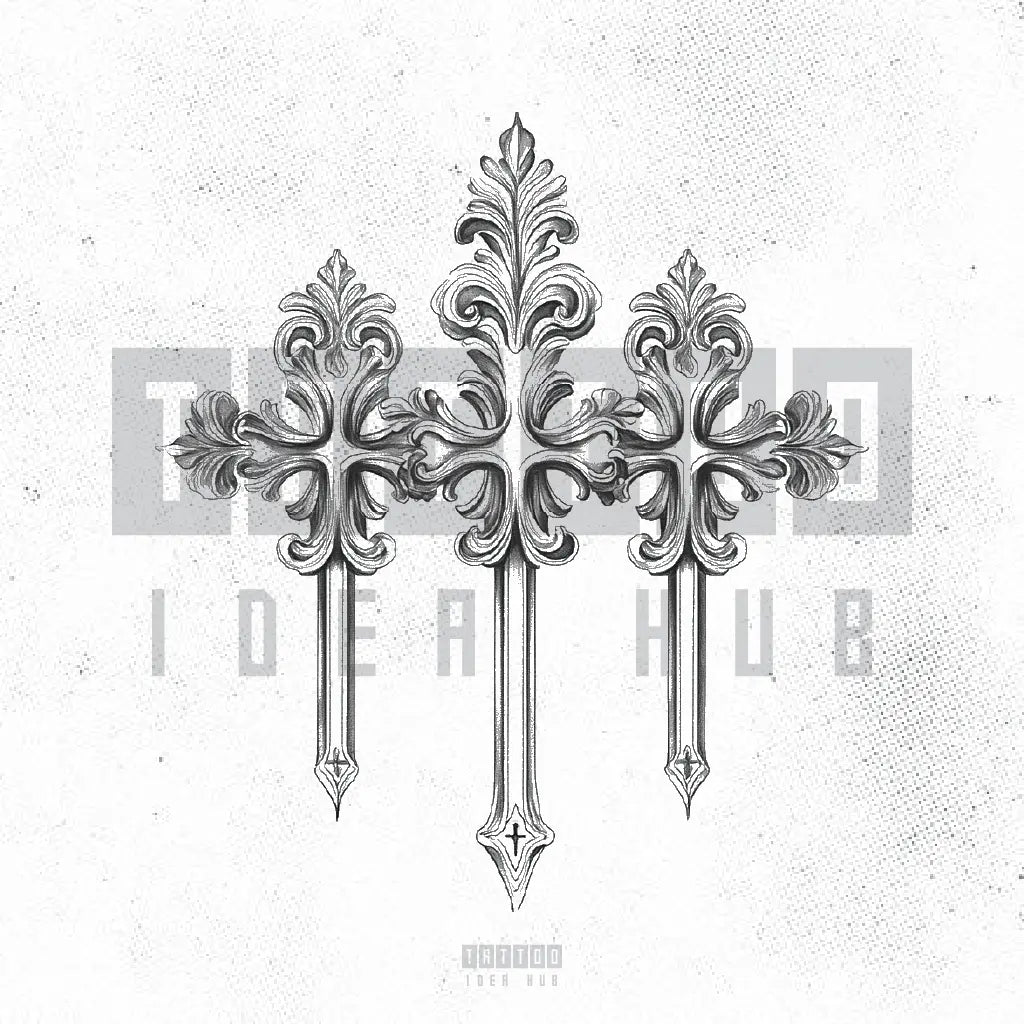 catholic 3 cross tattoo idea design stencil png
