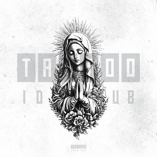 black and white virgin mary tattoo idea design stencil png