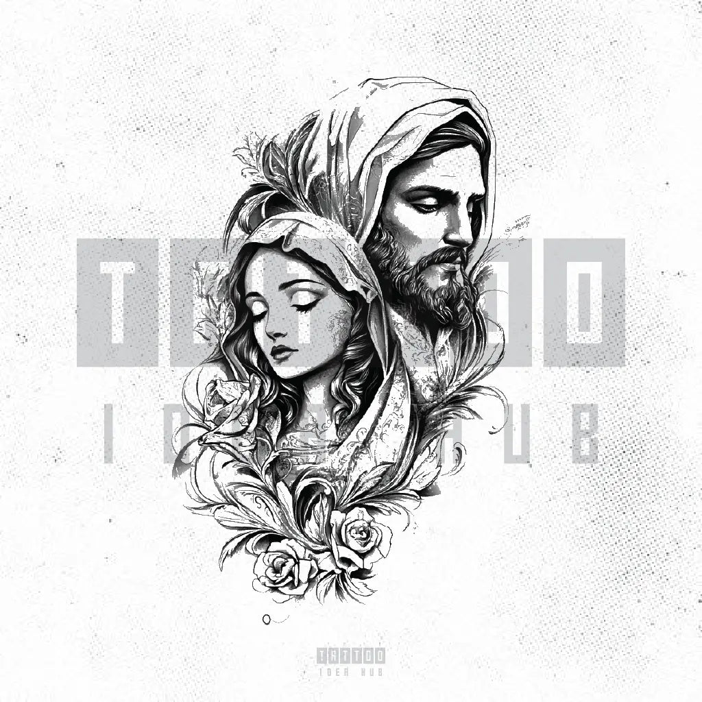 san judas and virgin mary tattoo idea design stencil png