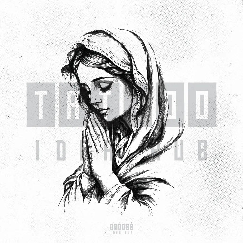virgin mary praying tattoo idea design stencil png