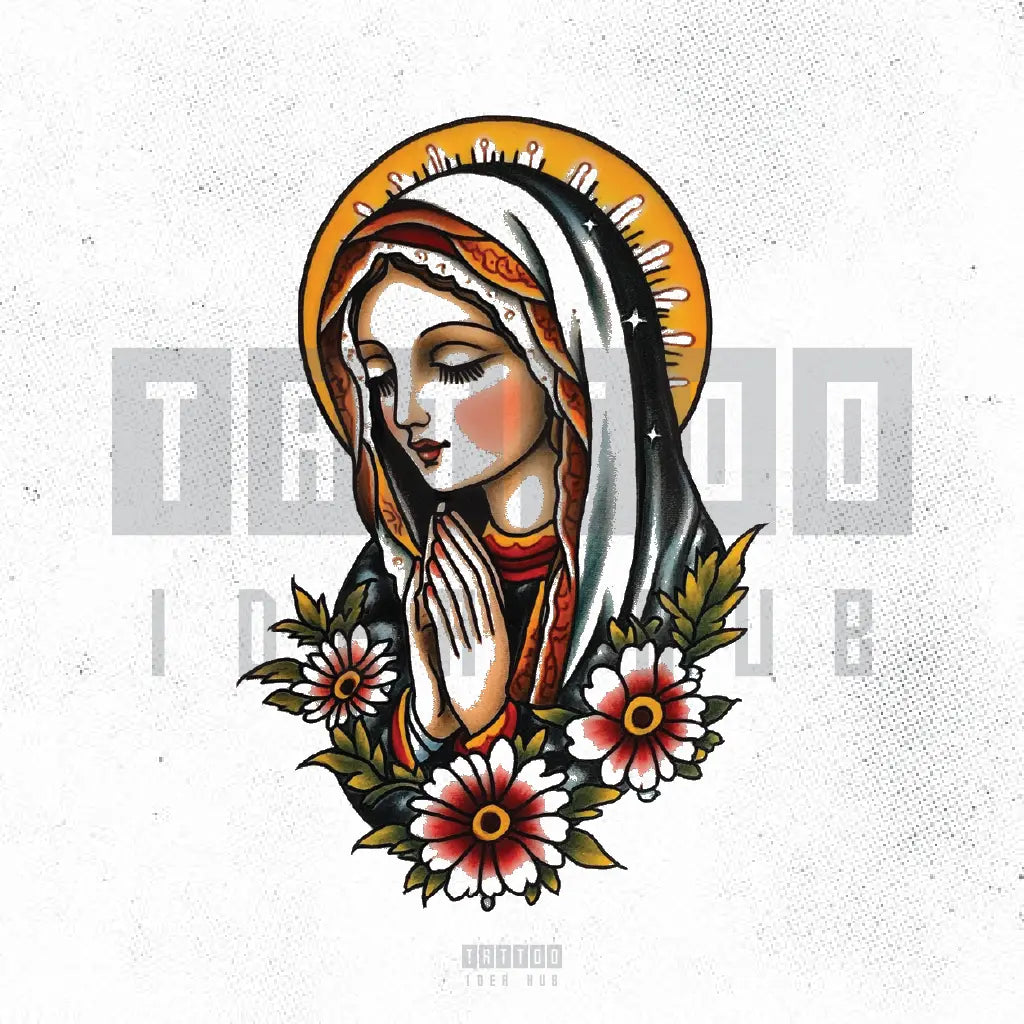 traditional virgin mary tattoo idea design stencil png