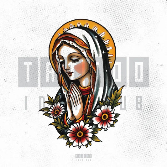 traditional virgin mary tattoo idea design stencil png