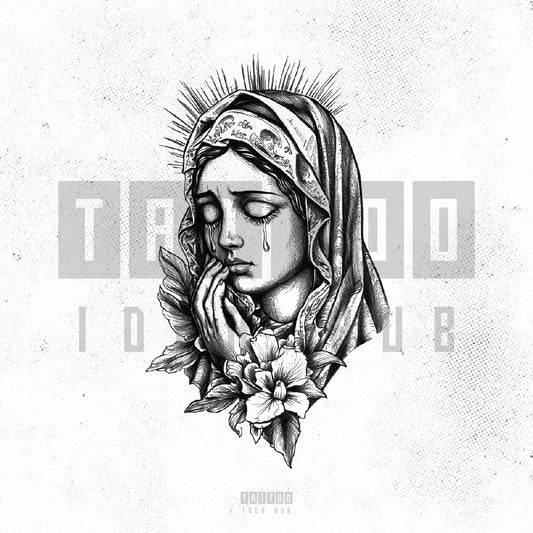 virgin mary crying tattoo idea design stencil png
