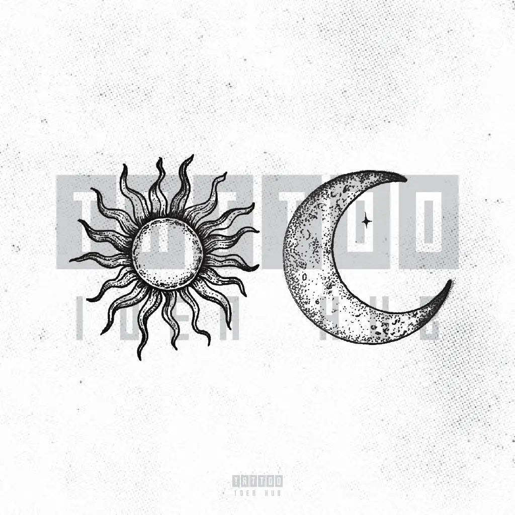 soulmate matching sun and moon tattoo idea design stencil png