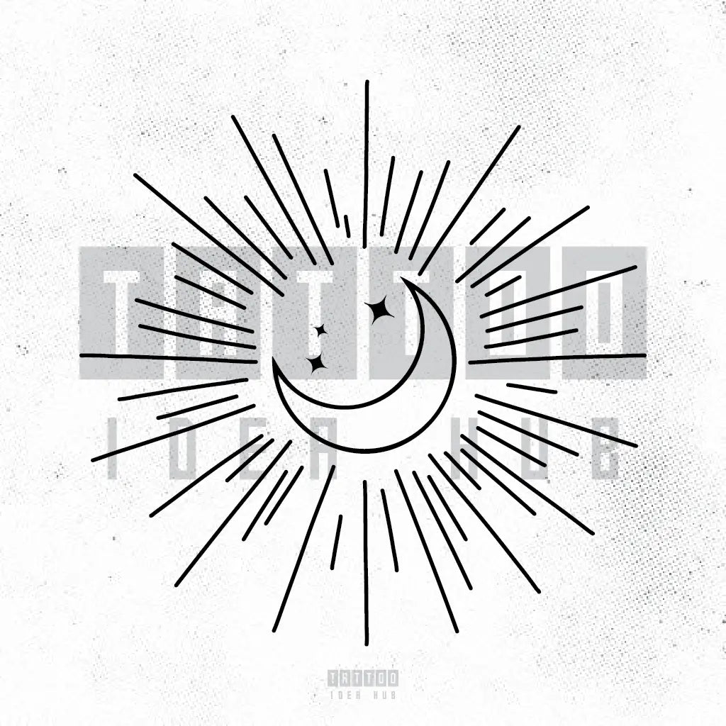feminine fine line sun moon and stars tattoo idea design stencil png