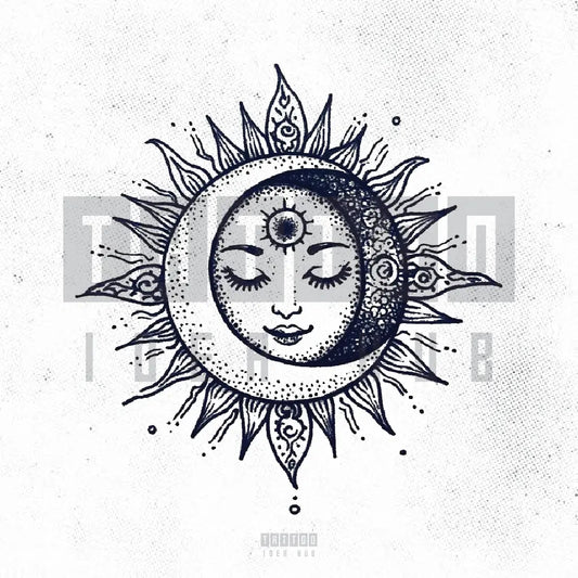 mandala sun and moon tattoo idea design stencil png