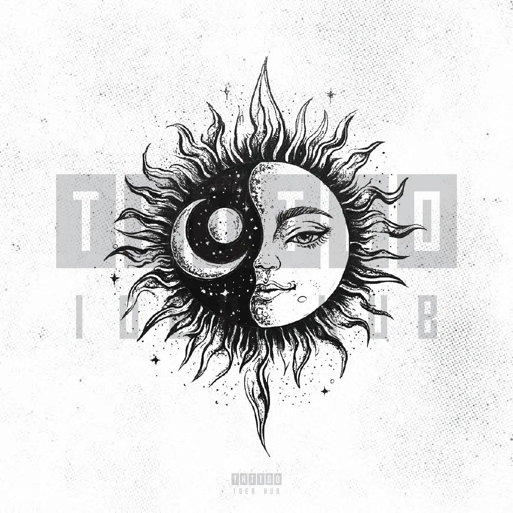 sun and moon yin yang tattoo idea design stencil png