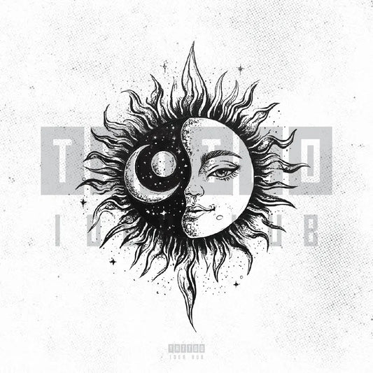 sun and moon yin yang tattoo idea design stencil png