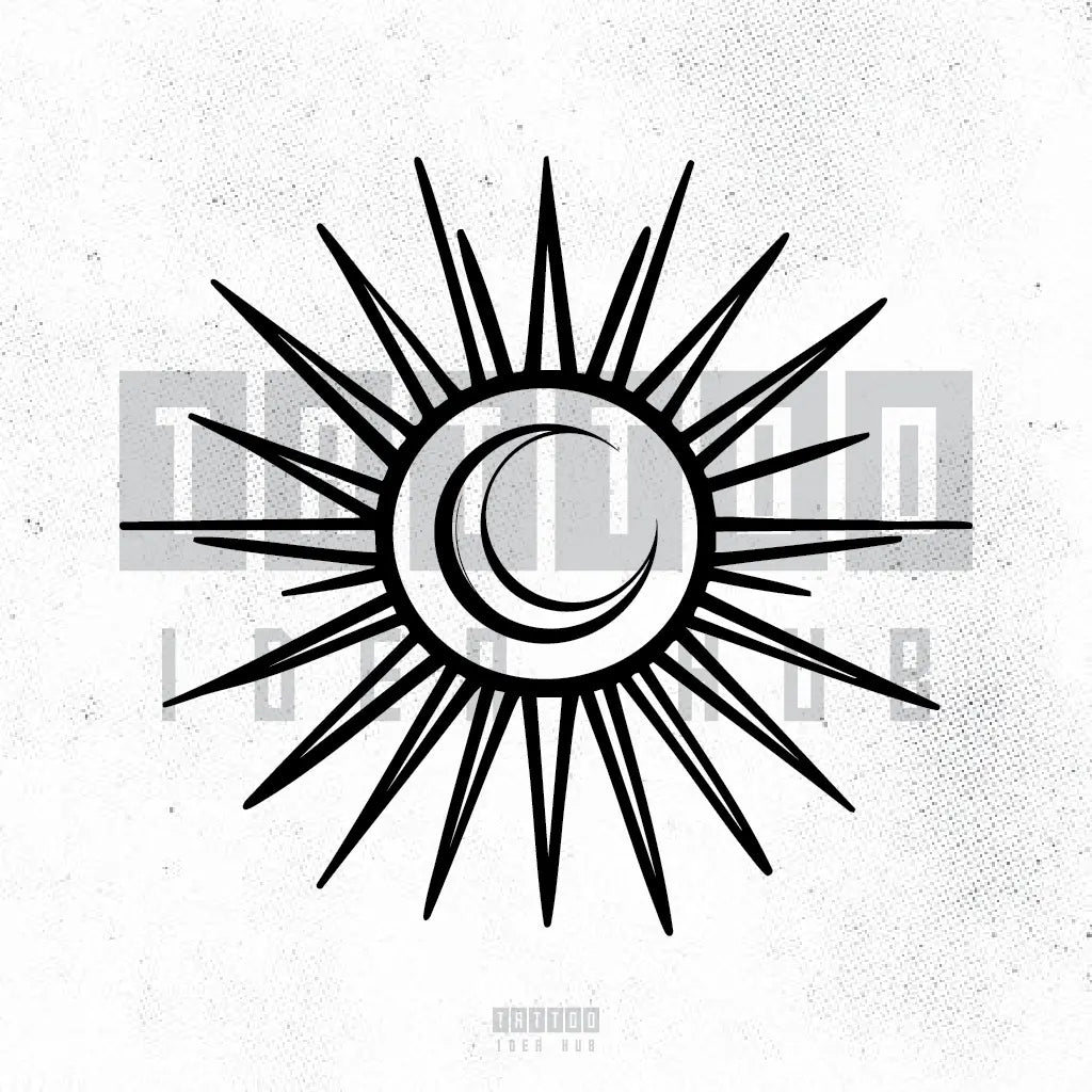 outline simple sun and moon tattoo idea design stencil png