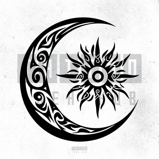 tribal sun and moon tattoo idea design stencil png