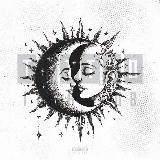 sun and moon together kissing tattoo idea design stencil png