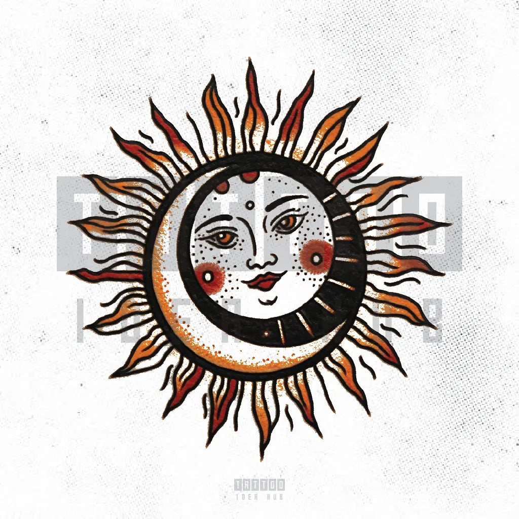 traditional sun and moon tattoo idea design stencil png