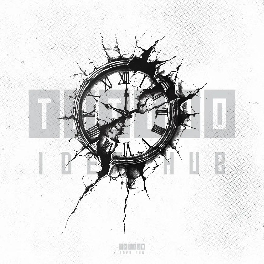 broken clock tattoo idea design stencil png