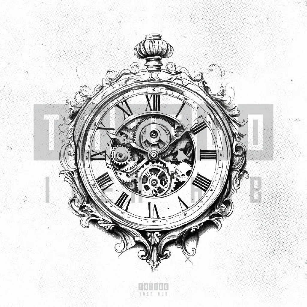 time clock tattoo idea design stencil png