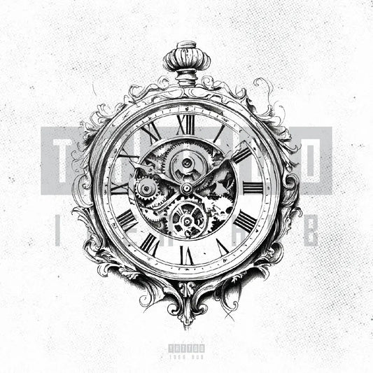 time clock tattoo idea design stencil png