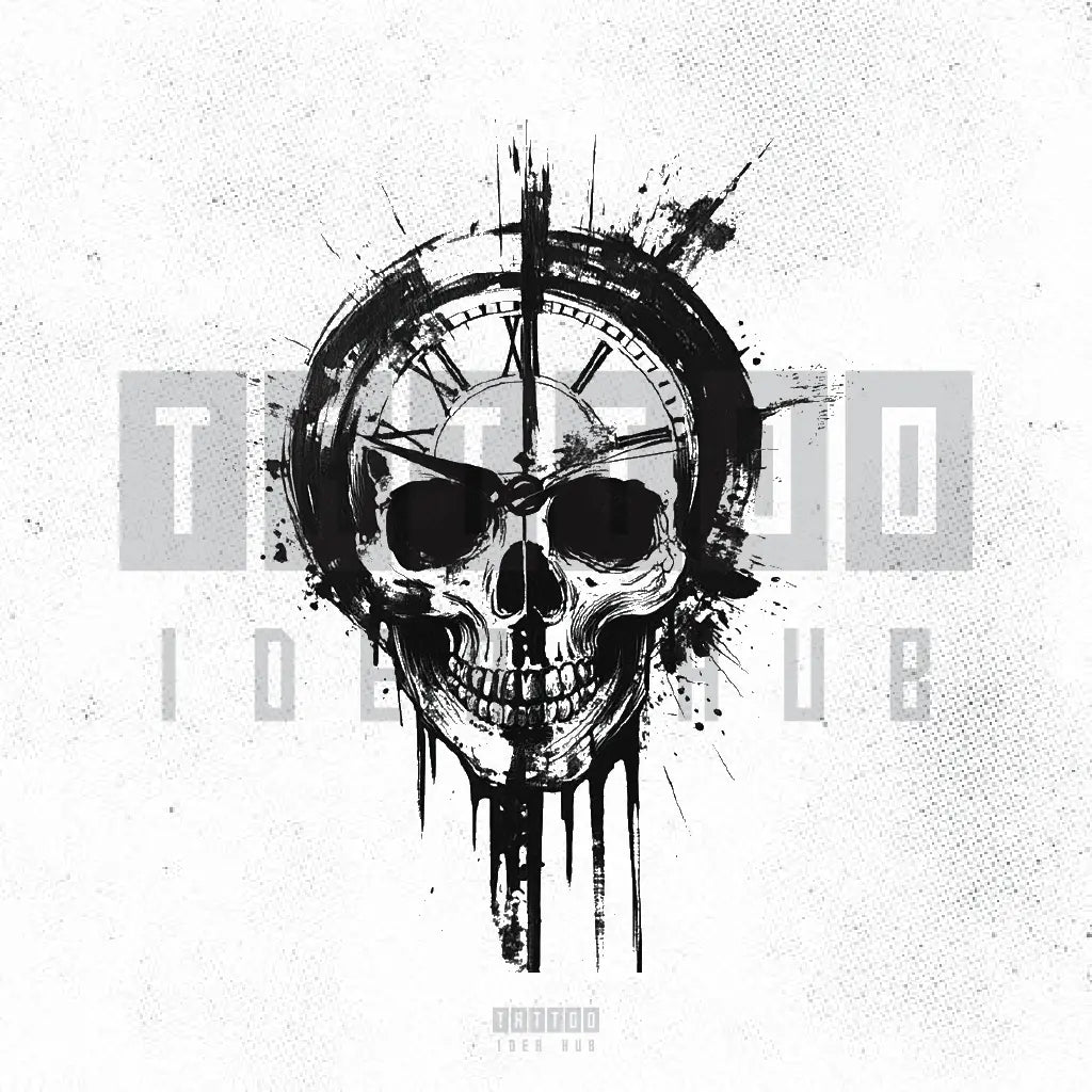 skull clock tattoo idea design stencil png