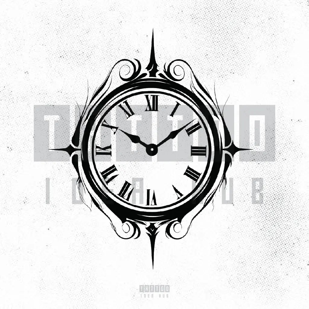 simple clock tattoo idea design stencil png