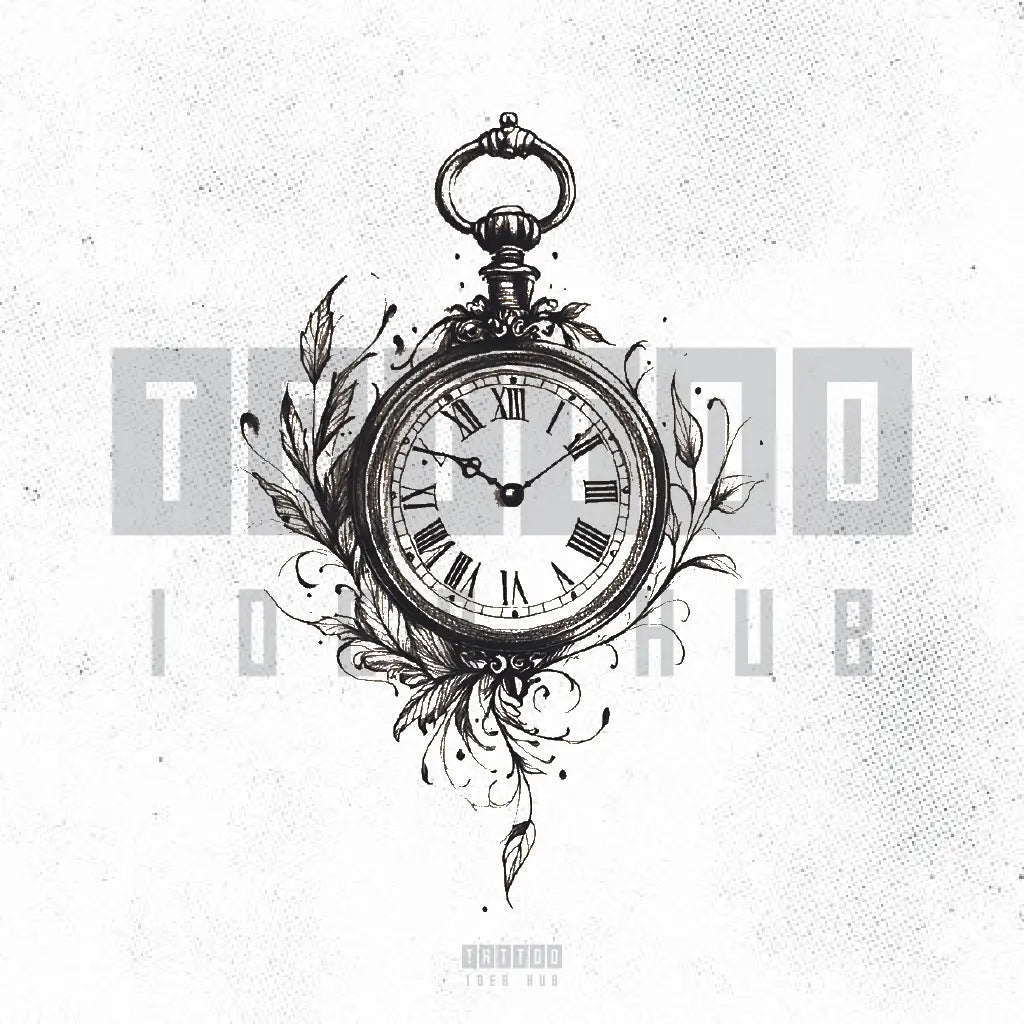 vintage clock tattoo idea design stencil png