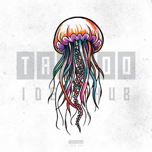 2d colorful jellyfish tattoo idea design stencil png