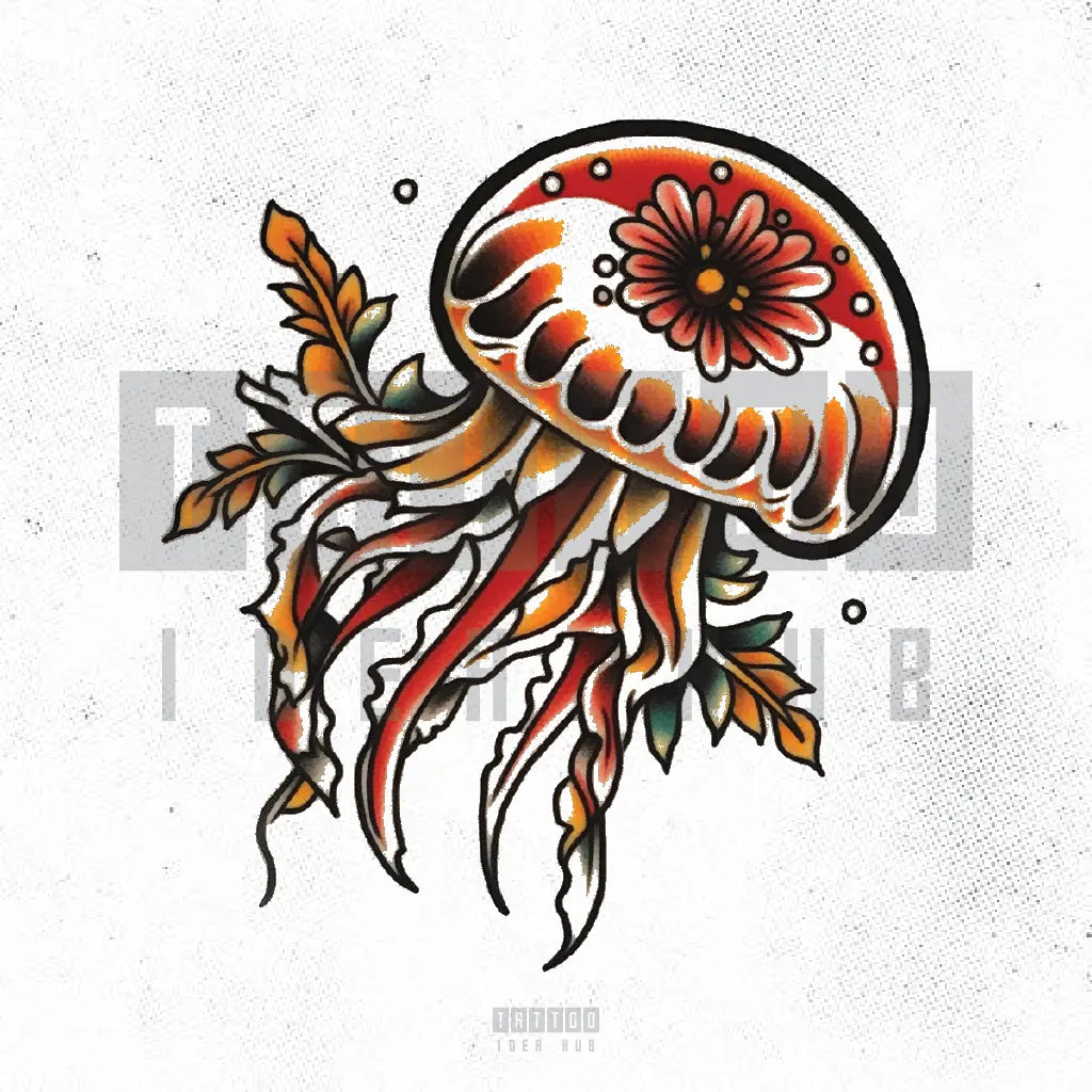 traditional jellyfish tattoo idea design stencil png