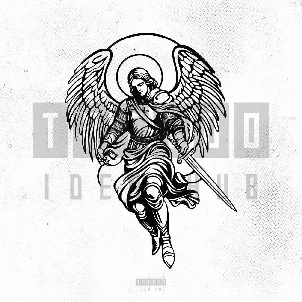 outline st michael tattoo idea design drawing stencil png