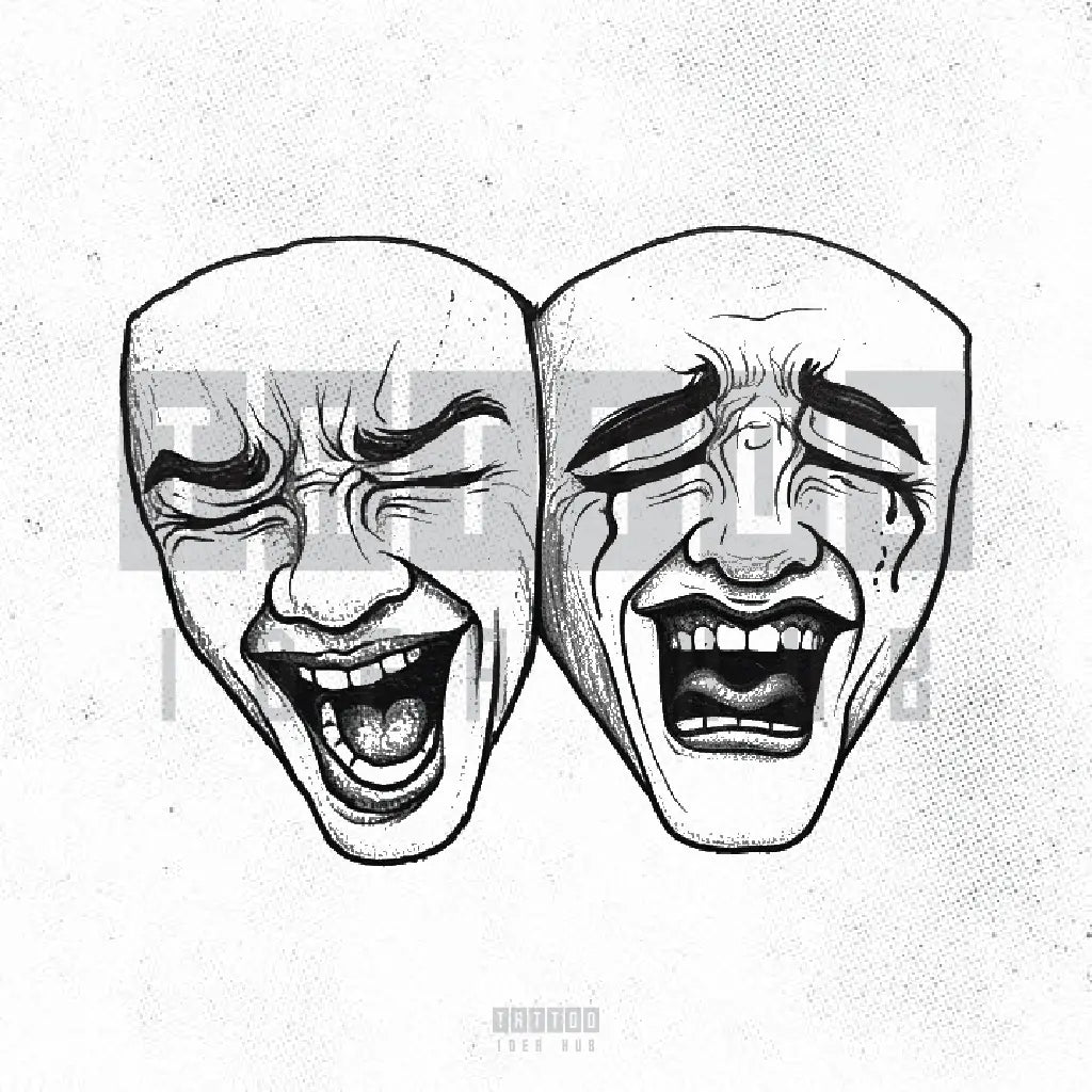 modern drama masks tattoo idea design drawing stencil png