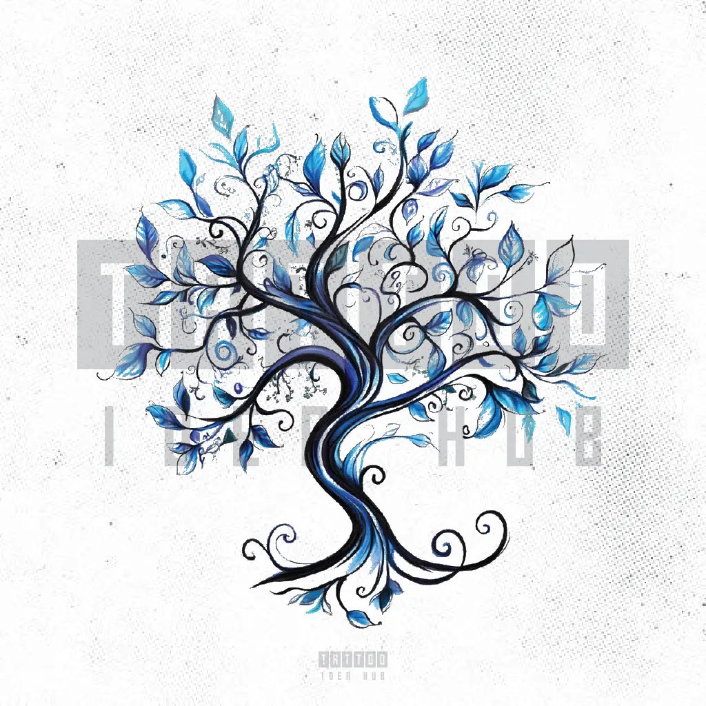 blue family tree tattoo idea design drawing stencil png