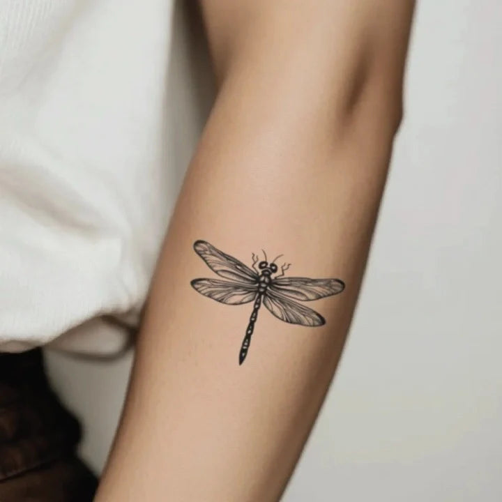 realistic dragonfly forearm temporary tattoo idea design