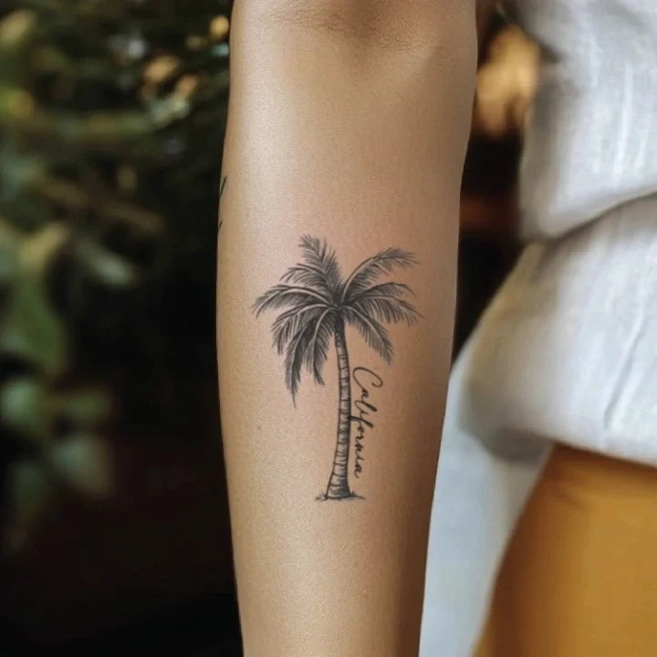 california palm tree forearm temporary tattoo idea design