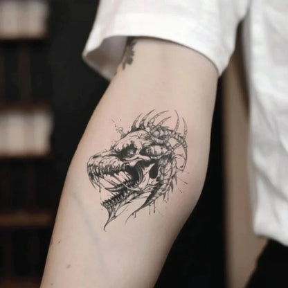 dragon skull forearm temporary tattoo idea design