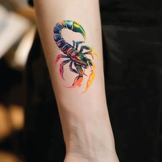 colorful scorpion forearm temporary tattoo idea design