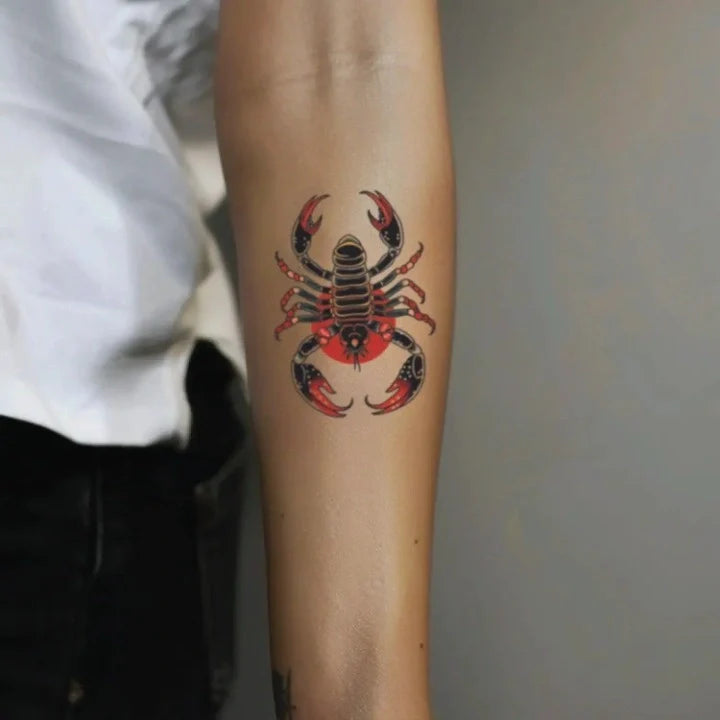 traditional scorpion forearm temporary tattoo idea design