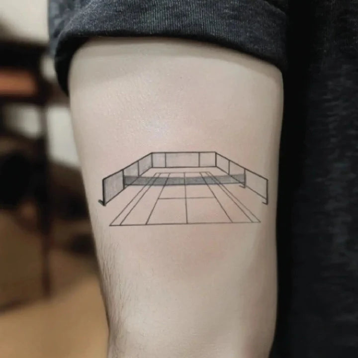 tennis court outline bicep temporary tattoo idea design