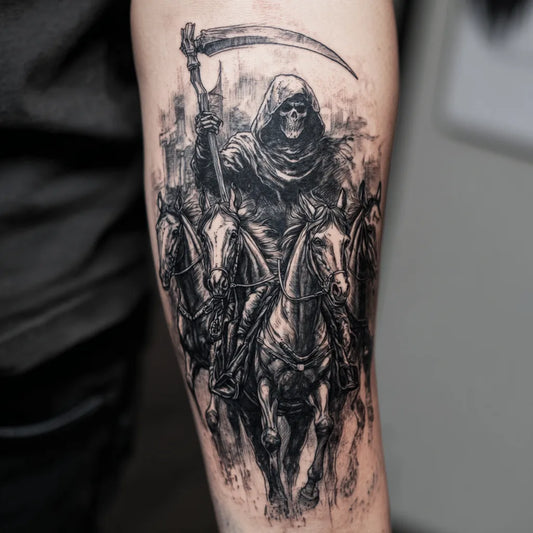 four horsemen grim reaper tattoo on forearm