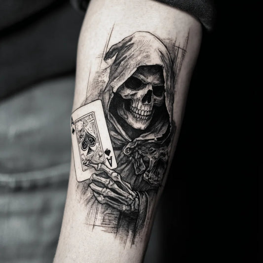 grim reaper ace of spades tattoo on forearm