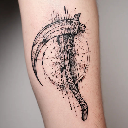 grim reaper axe tattoo on forearm