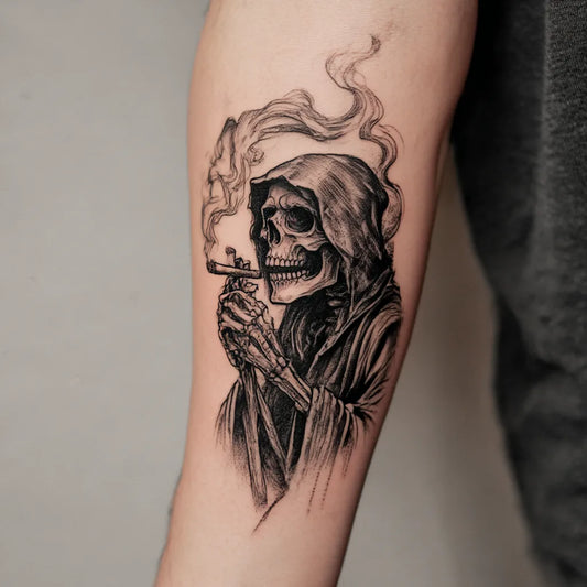 grim reaper blunt tattoo on forearm