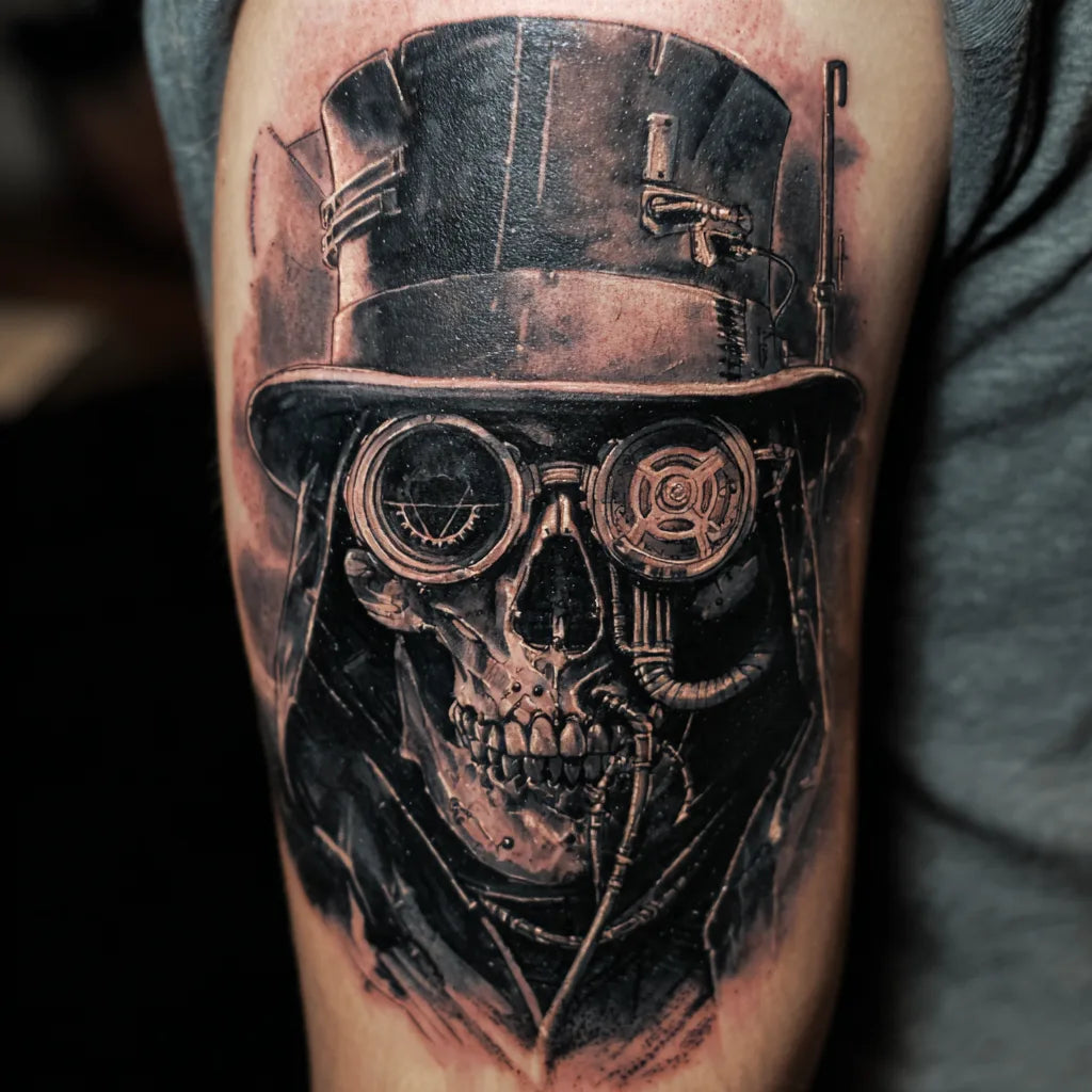 steampunk grim reaper tattoo on bicep