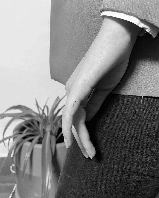 Tiny Black and Grey Line Number Tattoo on Women Finger by @el.alterego