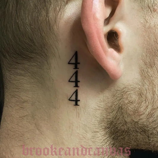 Tiny Blackwork 444 on Men Neck Tattoo by @brookeandcanvas