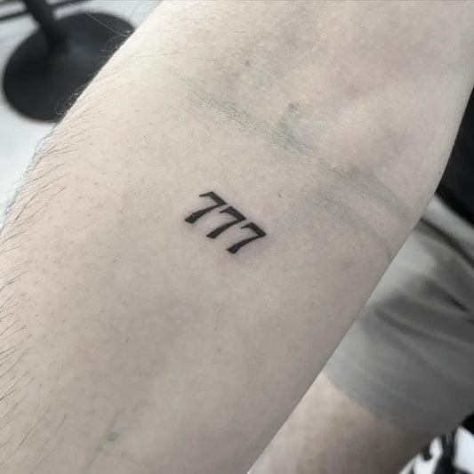 Tiny Blackwork 777 Tattoo on Men Arm by @batcandy_black