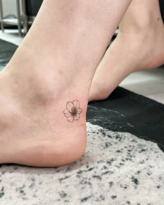 Tiny Fine Line Cherry Blossom on Women Ankle Tattoo by @lessaofyou