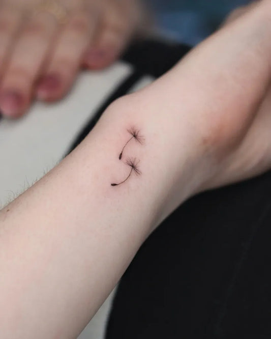 Tiny Fine Line Dandelion Tattoo on Women Wrist by @ondo.tattoo