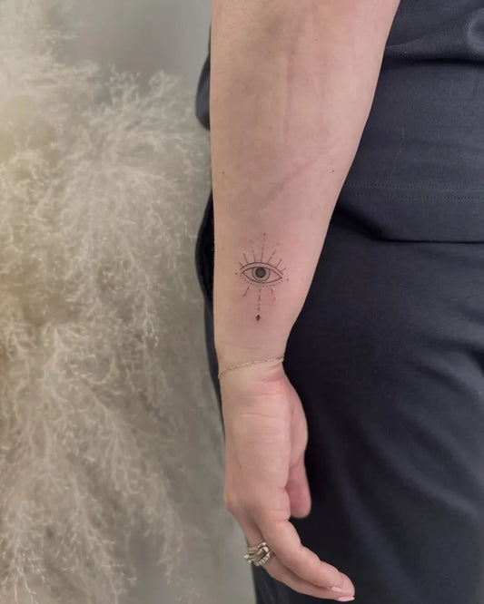 Tiny Fine Line Eye on Women Forearm Tattoo by @tattoobychang